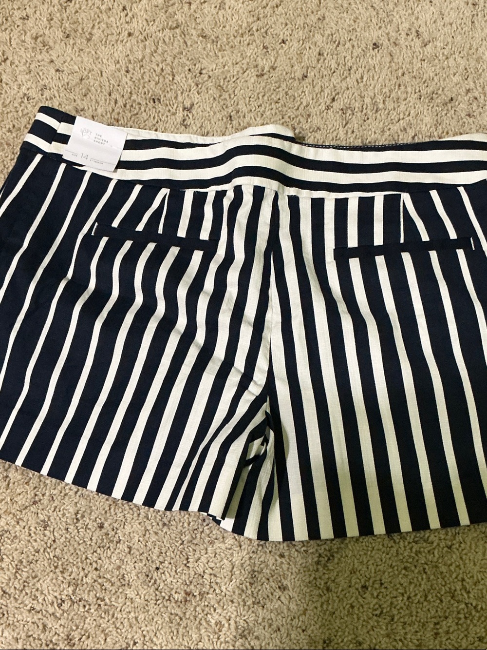 LOFT Navy and White Vertical Stripe Athletic Shorts - Picture 2 of 3